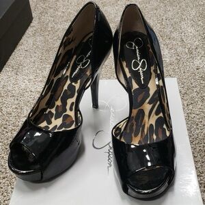 Jessica Simpson Glossy Black Peep Toe Heels